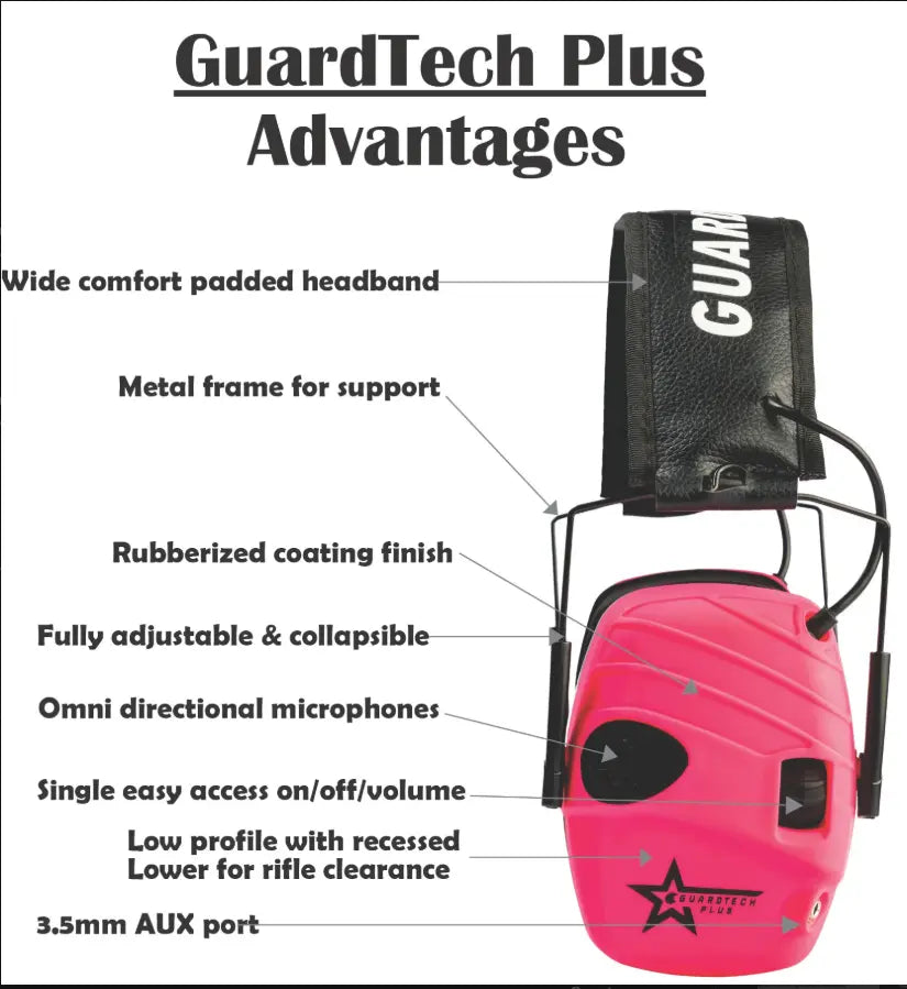 GuardTech Plus Shooting Headphones ( PInk) – 25dB Noise Reduction for Ultimate Hearing Protection GuardTech Plus
