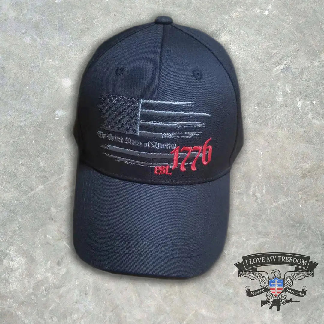 American Flag 1776 Established Hat (Black) - 3513 I Love My Freedom
