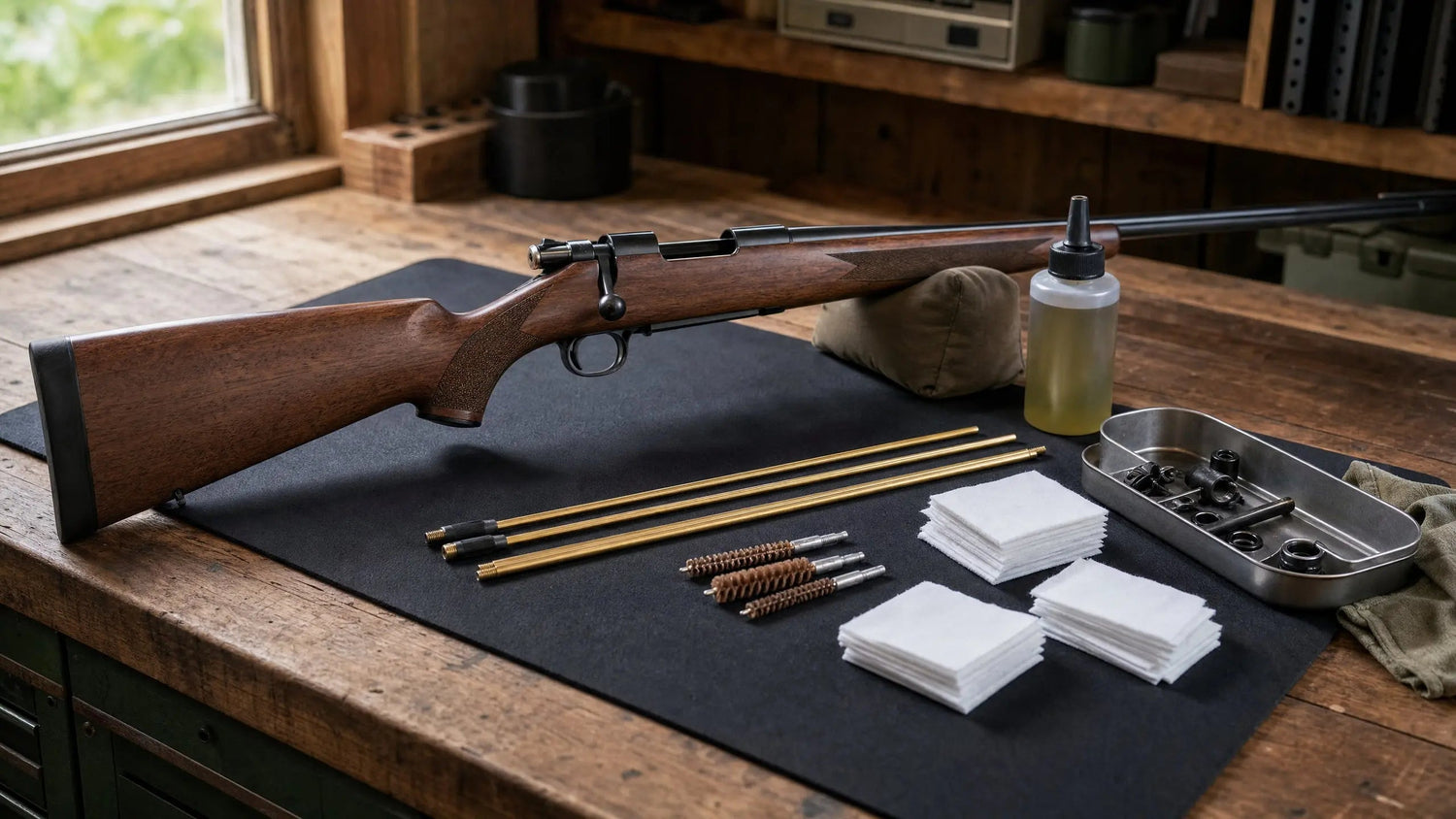 Tidy rifle cleaning bench showing how often should i clean my gun routine