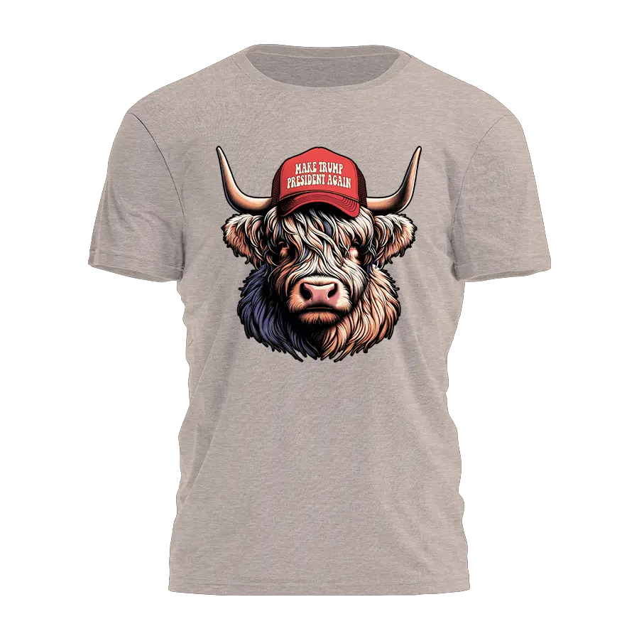 Make Trump President Again - Highland Cow Tee - 2614 I Love My Freedom
