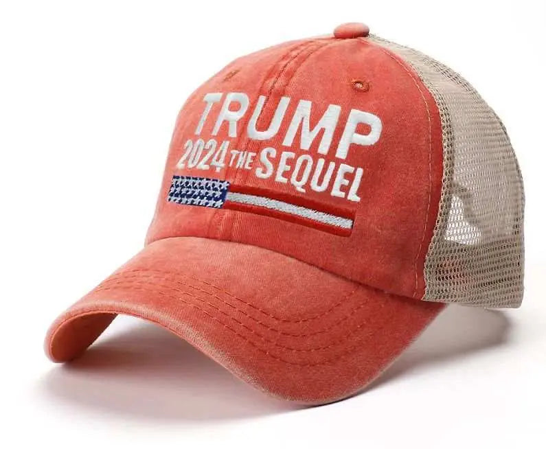 Trump 2024 "The Sequel" Mesh Trucker Hat (Orange) - 9577 I Love My Freedom