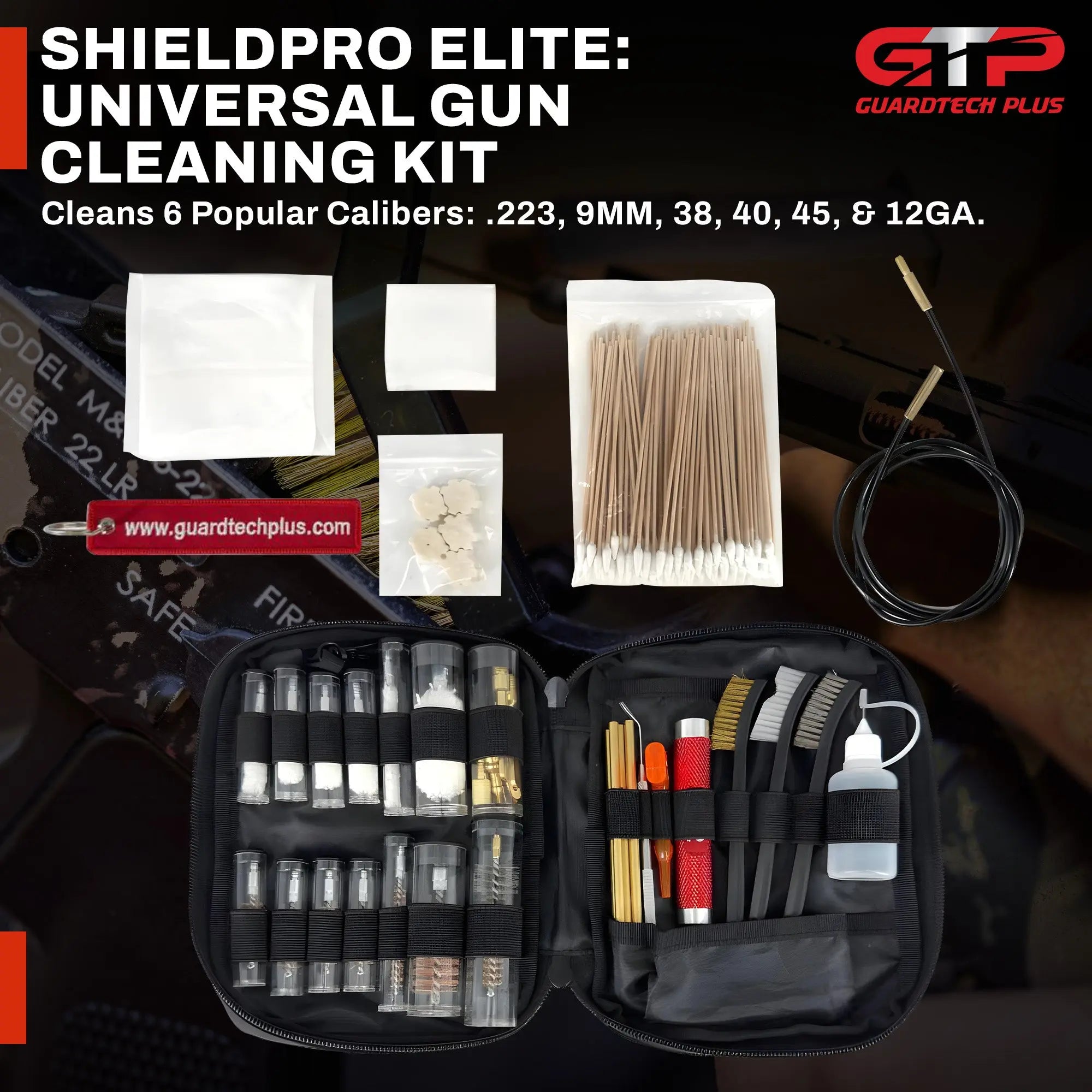 ShieldPro Law Enforcement Gun Cleaning Kit – MOLLE Bag with 223, 38, 9mm, 40, 45, and 12 Gauge Tools